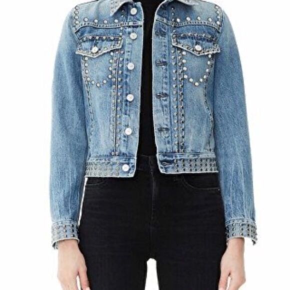 COH Cleo Embellished Studded Button Front Denim Jean Jacket Blue S - Picture 3 of 14